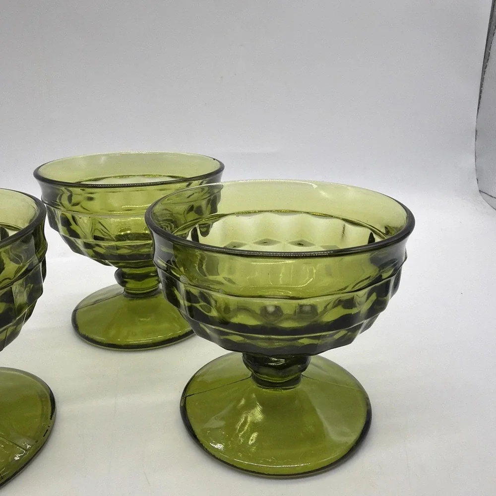 VTG Indiana Glass Colony Whitehall Avacado Green Sherbet/Dessert Dish. Set Of 3.